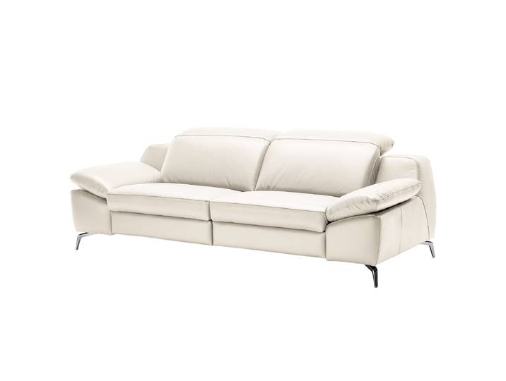 3-Sitzer Sofa Weiß Echtleder Domna 234 x 83 x 110cm Kopfstütze verstellbar/Armlehne verstellbar Chrom glänzend Modern