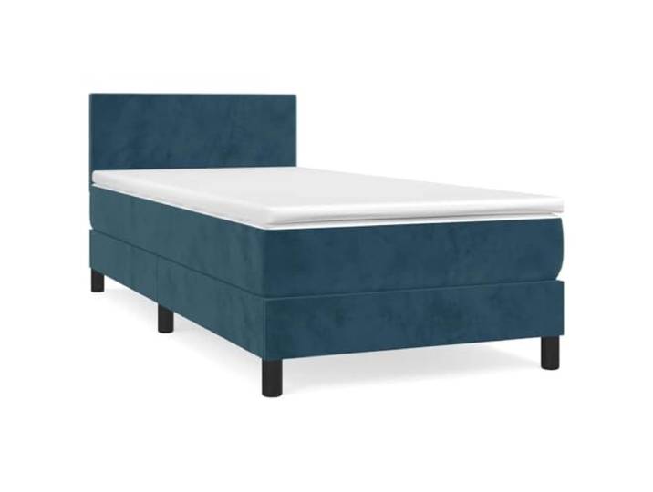 PUGYNBK Boxspringbett, Samt, Dunkelblau, 100 x 200 cm Verstellbares Kopfteil, Taschenfederkernmatratze, mittlere Härte, Matratzenschoner