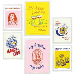 POSTER Set Mit 6 Von Lebensmitteln & Wein Im Pop Art A3 & A4 Weißer Rahmen