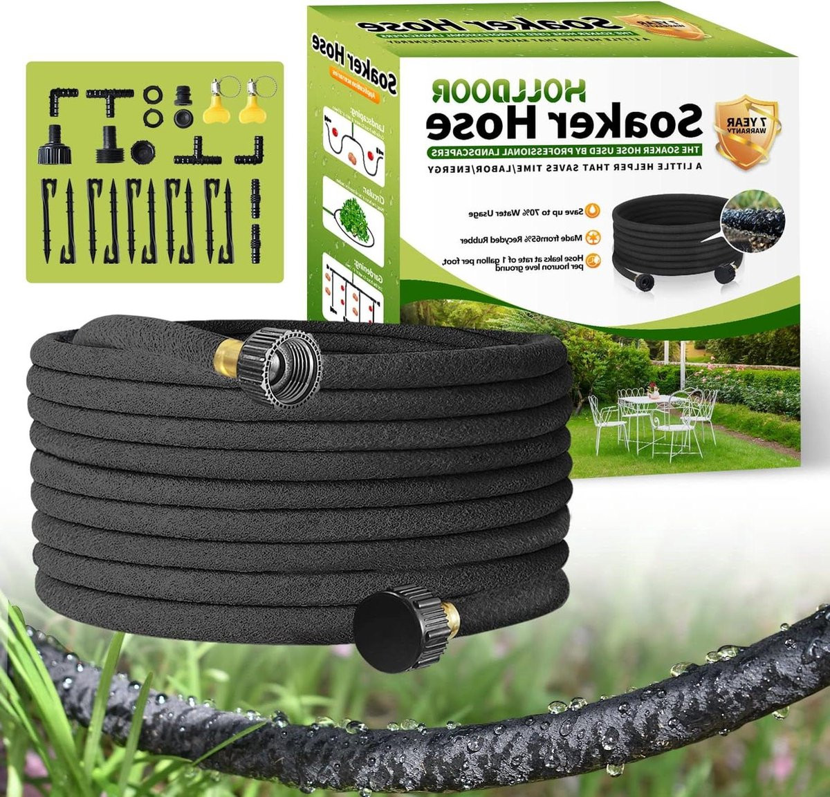 Zwarte rubberen druppelslang voor de tuin, 100 meter