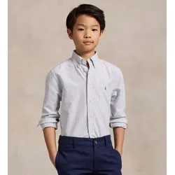 Polo Ralph Lauren für Jungen. 323677177001 Weiß gestreiftes Oxford-Hemd ((XL) 13/14años= 163/174cm), Blau, Baumwolle, Klassisch, Langarm, Ki