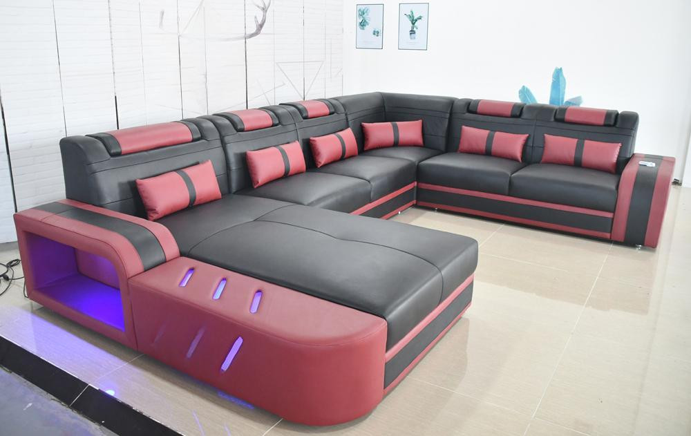 Modern U-vormig lederen hoeksofa voor de woonkamer