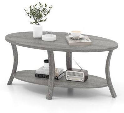 Costway Oval Coffee Table 2-Tier Center Table with Storage Shelf-Gray