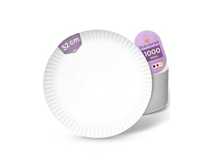 Inoverse Pappteller 1000 Stück Rund 32 cm Weiß, Einwegteller aus Pappe Stabil, groß, Umweltfreundliche Papierteller, Pizzateller, Partygeschirr, für Pizza, Buffets, große Speisen, Veranstaltungen