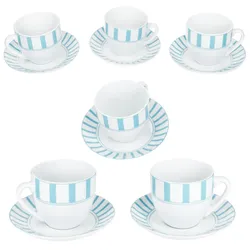 Split türkis Kaffeetassen mit Untertassen für 6 Personen Porzellan Streifen Tee