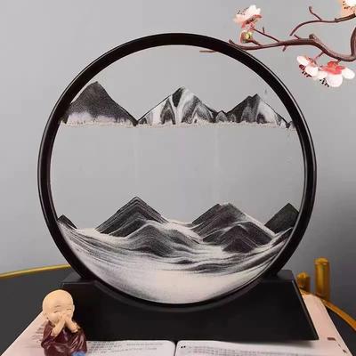 Uplift Essentials 3D Quicksand Motion Hourglass Sand Art In Round Glass Deep Sea Sandscape Decor black