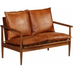 vidaXL 2-Sitzer-Sofa Leder mit Akazienholz Braun