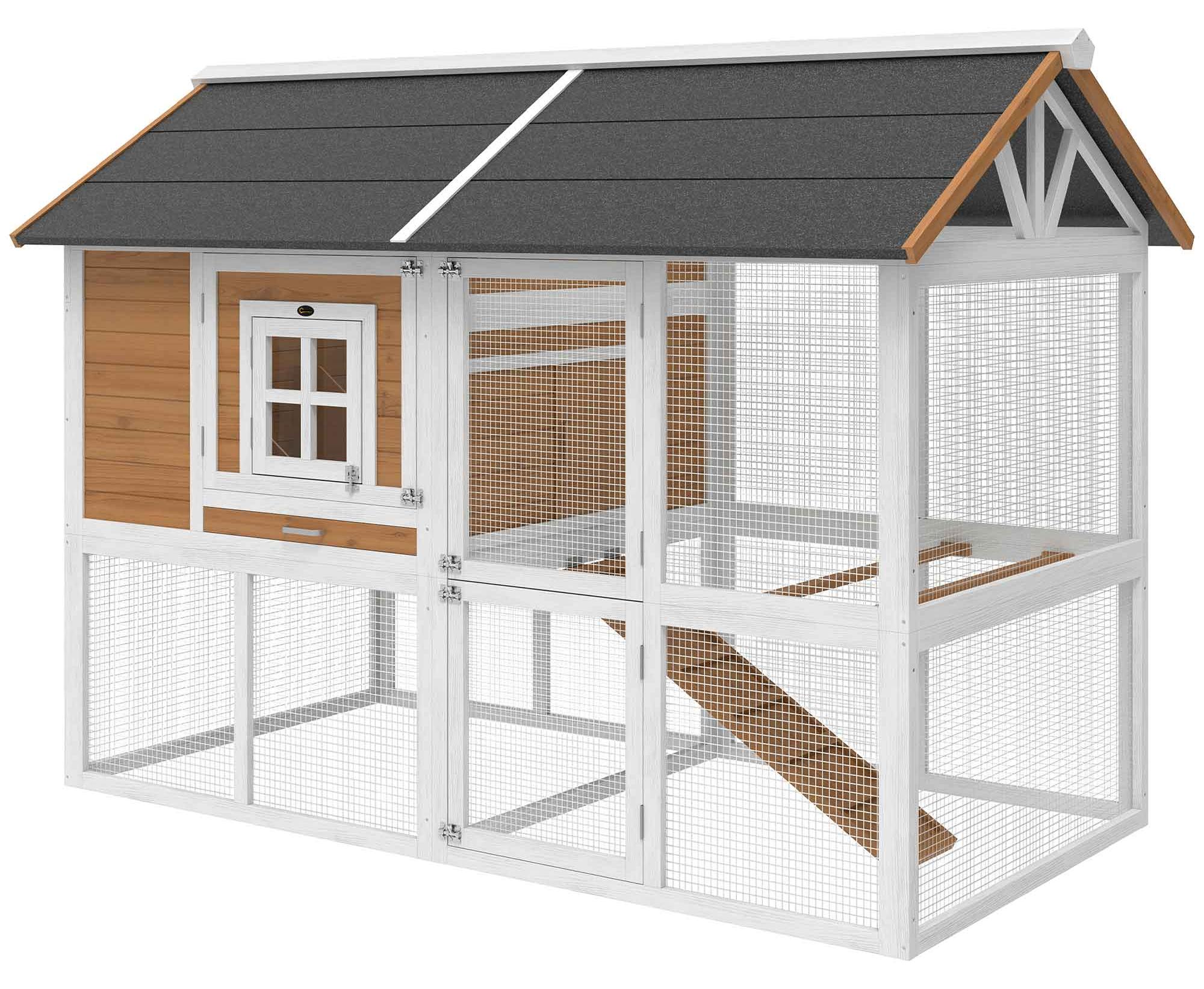 PawHut Hühnerstall Hühnerhaus mit Auslauf Nistkasten für 4 Hühner aus Holz