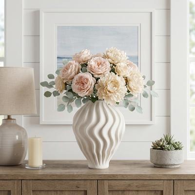 Sagebrook Home Porcelain Sculptural Vase with Textured Wave Design Modern Form
