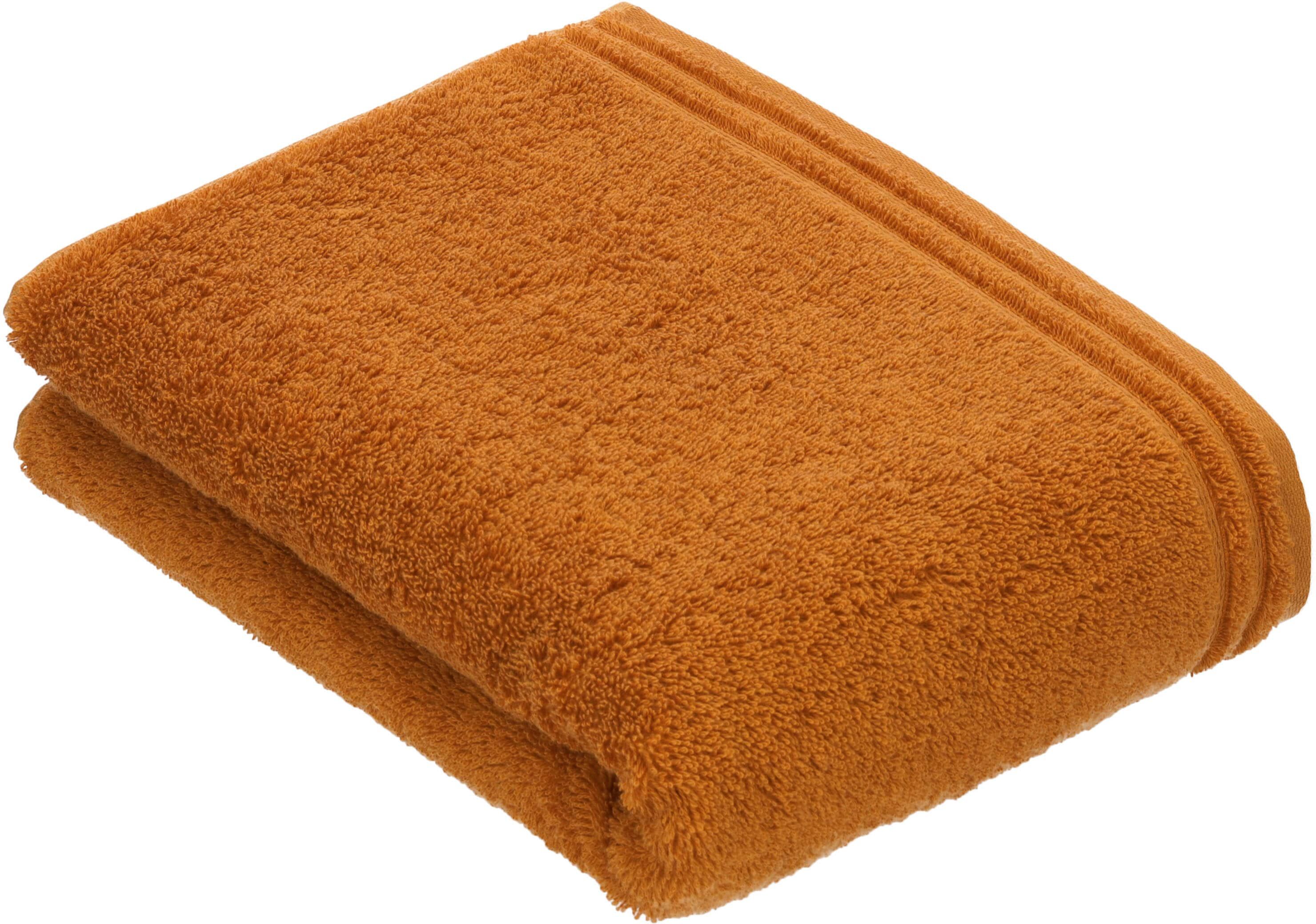 Badetuch VOSSEN "Calypso Feeling", orange (fox), B:67cm L:140cm, Walkfrottee, Obermaterial: 100% Baumwolle, Handtücher, Badetuch, mit schmaler Bordüre aus 100% Baumwolle, Vegan, einfarbig fox B/L: 67cmx140cm, 1 Stk., Walkfrottee