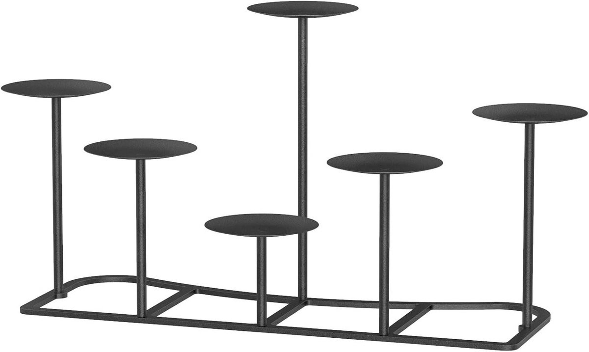 Set van 6 zwarte metalen kandelaars voor pilaarkaarsen