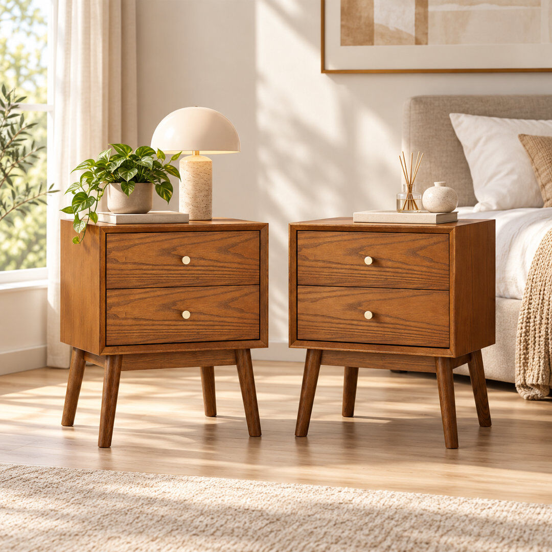 George Oliver Barchov 46 cm W Solid Wood Bedside Table Brown 61cm H X 46cm W X 38cm D
