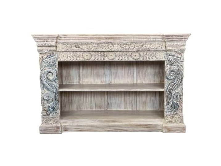 Oriental Galerie Antiker Konsolentisch Indische Kommode Sideboard aus Mangoholz mit Schnitzerei Konsole Weiß Blau 150 cm
