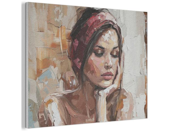 MuchoWow Akustikbild - Frau - Lackierung - Porträt - Modern - 80x60, Altrosa, Kunststoff, Rechteckig, 80x60x0.9 cm, Wandverkleidung, Akustikpaneele