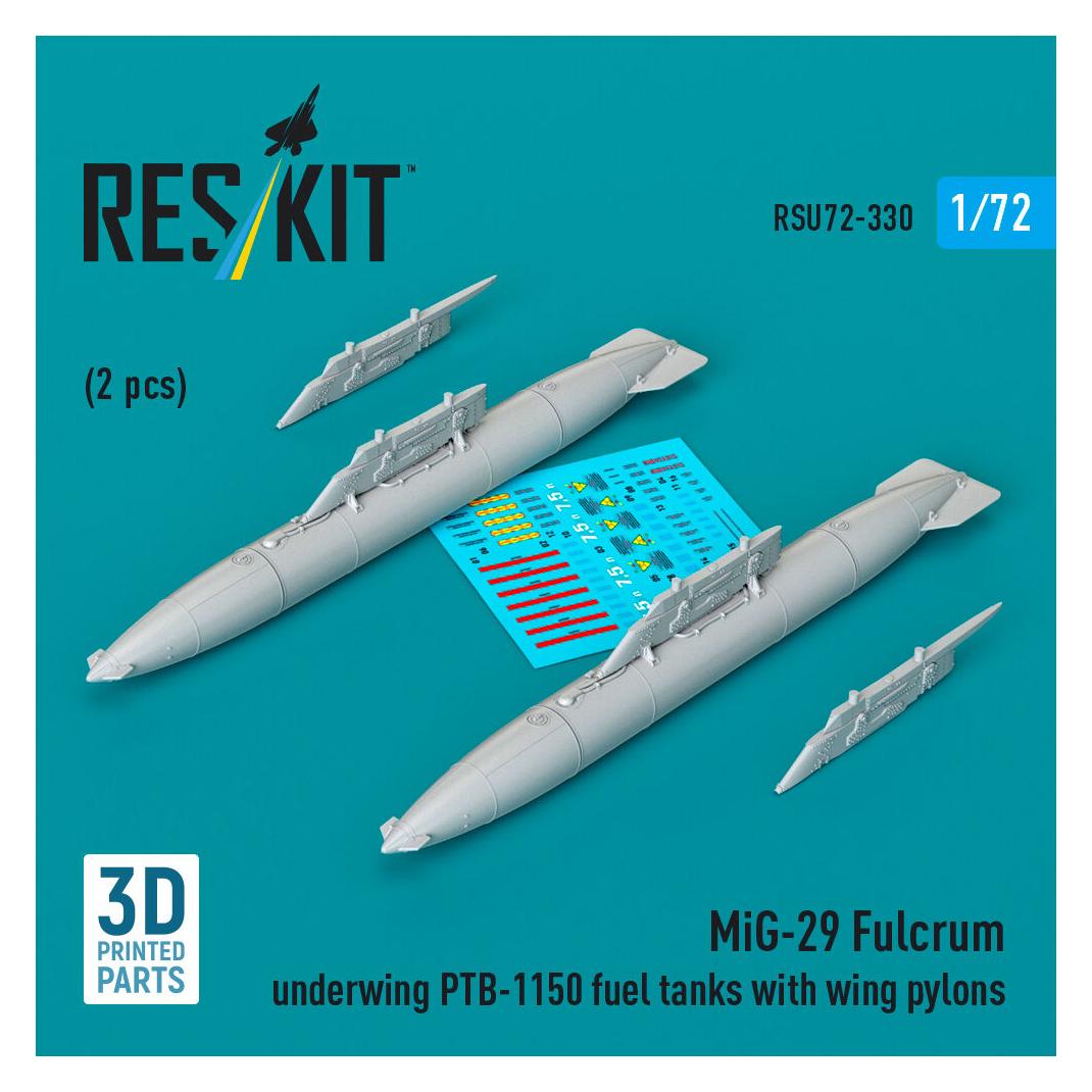 ResKit MiG-29 Fulcrum underwing PTB-1150 fuel tanks with wing pylons (2 pcs) (3D Printed) (RSU72-0330)