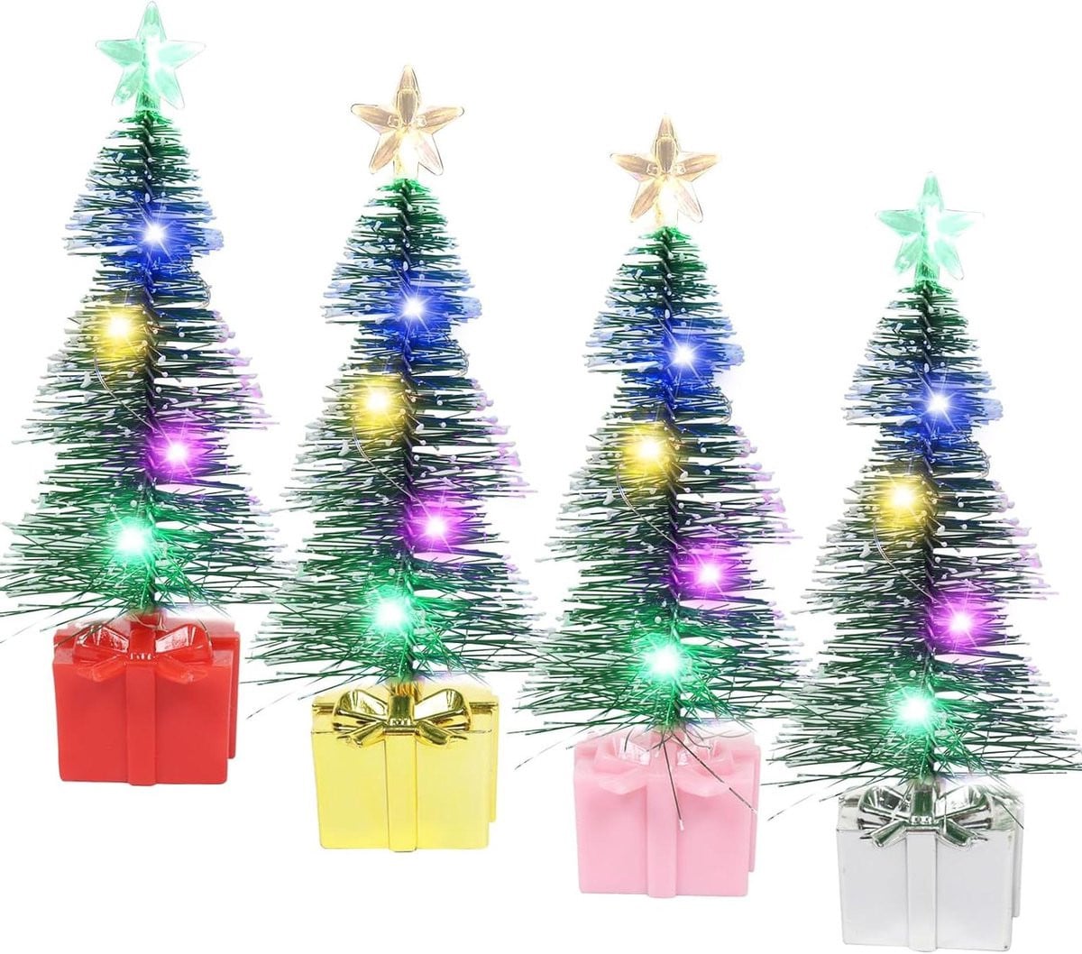 Mini Kerstboom Set met Verlichting - 4 Stuks - Groen