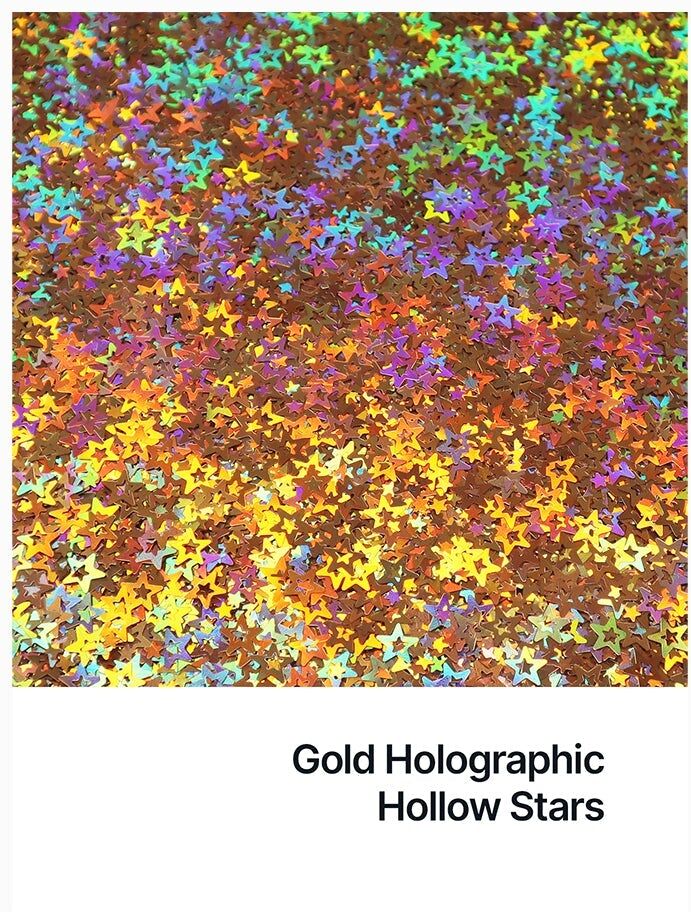 Hemway Shaped Craft Glitter   Hollow Star   Epoxy Resin, DIY, Tumbler, Decoration - Gold Holographic - Shaped 50g