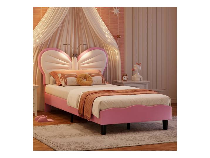Simurq Polsterbett Kinderbett Jugendbett Einzelbett, mit leselampe,lattenrost,90x200 cm