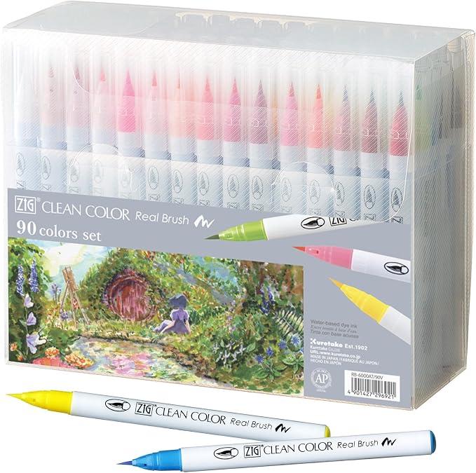 Silecomplaza Zig Clean Color Real Brush 90-Farben-Set, AP-, flexible Pinselspitze, professionelle Qualität, geruchlos, Xylol-frei, einfach zu erstellende schmale und breite Linien, he