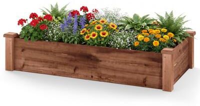 Costway Raised Garden Bed Fir Wood Wooden Square Wood Planter Box-Brown