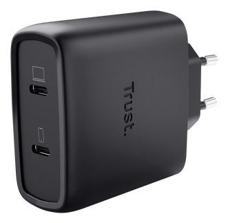 Trust Maxo USB-C-GaN-Ladegerät 65 W mit 2 Anschlüssen 65 W Ladegerät (Schwarz) 25525