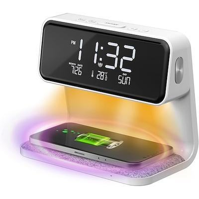 Wecker mit kabelloser Ladebettseite Touchlampe Wecker Schlafzimmer Nachtlicht Dimmbares LED Display Schnelle kabellose Ladestation mit Raumthermometer Indoor