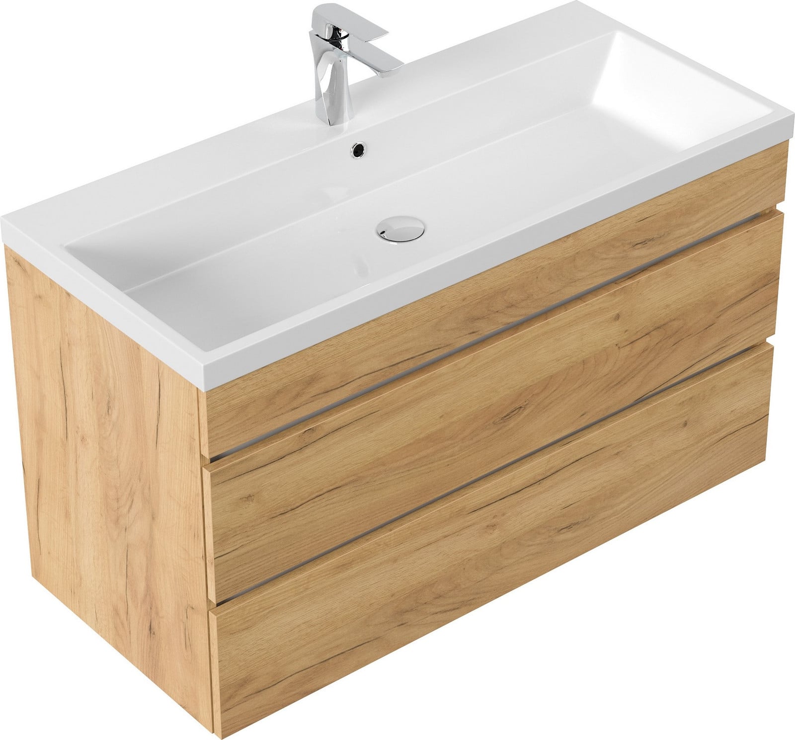Posseik Badmeubel met wastafel Fellini 100cm, Eikenhout look, Bruin/Goud/Wit, Wandmontage