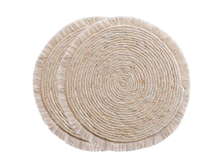 Tischset mit Fransen rund 2er-Set, Platzdeckchen aus Polyester, beige, je 38 x 38 cm