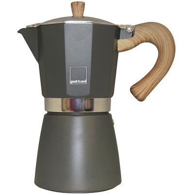 Espressokocher GNALI & ZANI "Venezia", grau, 3, Kaffeemaschinen, Aluminium mit Softtouch-Griff in Holzoptik, Induktion