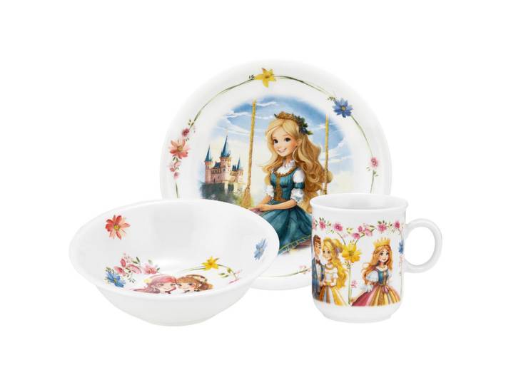 Seltmann Weiden Kindergeschirrset, Weiß, 3-teilig, Prinzessin, Geschirr, Geschirrserien