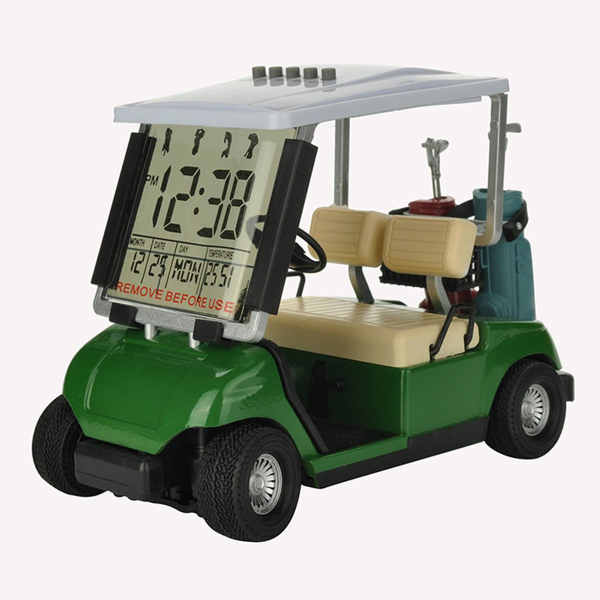 Stripe Digitale Wekker in Golfkar Design met Datum en Temperatuur