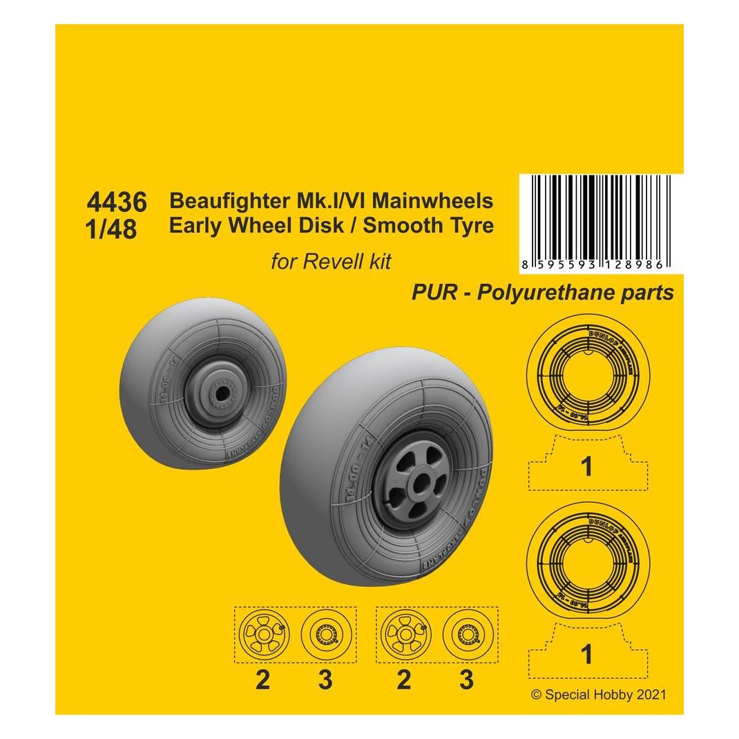 CMK Beufighter Mk.I/VI Mainwheels - Early Wheel Hub / Smooth Tyre (129-4436)