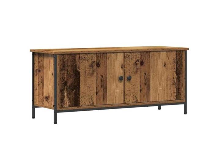 hliofuir TV-Schrank Altholz-Optik 100x35x45 cm Holzwerkstoff Lowboard Kompakte Fernsehbank fürs Wohnzimmer mit zwei Türfächern und offenen Regalen für strukturierte Medienorganisation.