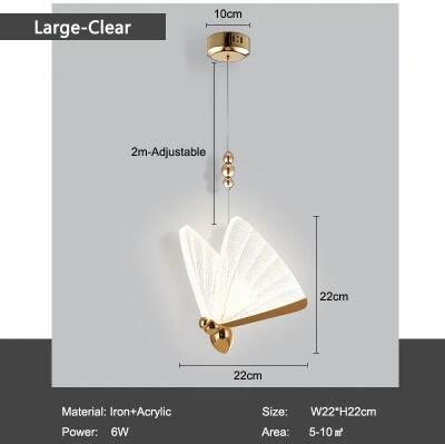 Uplifted Finds Nordic Butterfly LED Cord Pendant Light For Bedroom Living Room cool White clear Big 6w