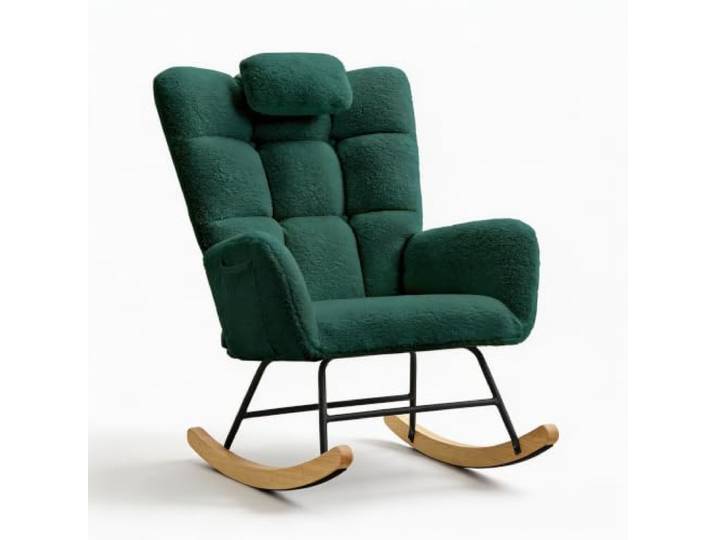 Koioplie Schaukelstuhl Hochlehner Bouclé Stoff Weiß Gepolstert Gepolsterte Armlehnen, sanftes Gleiten, weiche Haptik, Schlafzimmer, Arbeitszimmer