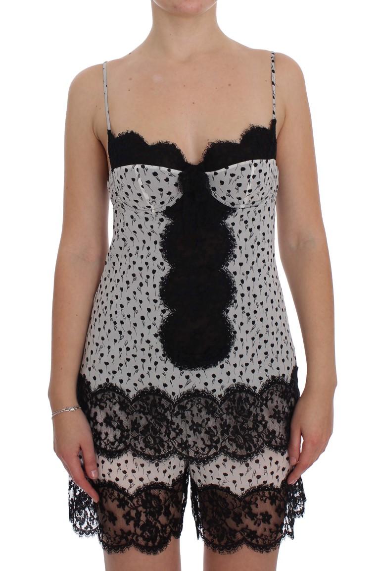 Dolce Gabbana Slipjurk met Bloemenprint en Kantafwerking
