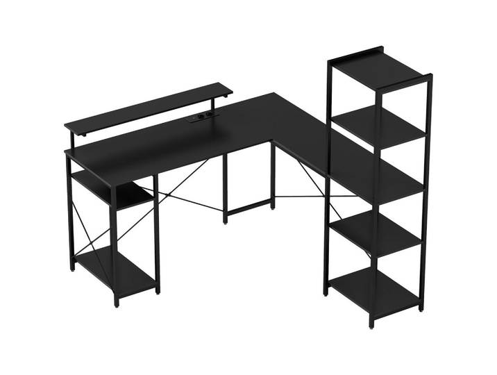 Homcom Schreibtisch, L-förmiger Computertisch 137 x 140 x 139,5 cm Eckschreibtisch, Schwarz, Metall, Nachbildung, L-Form,Rechteckig, eckig, 140x139.5x137 cm, Büromöbel, Schreibtische, Computertische