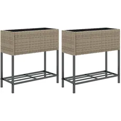 Helloshop26 - Hochbeet-Pflanzkasten für Pflanzen Blumen Garten Terrasse mit Ablage 2er-Set 70 x 28 x 70 cm graues Kunstharzgewebe 02_0038879