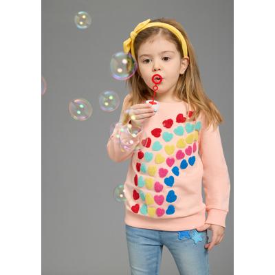 Sweatshirt KIDSWORLD "Sweatshirt Herz-Applikation", Mädchen, Gr. 128/134, bunt (aprikot), Sweatware, Obermaterial: 100% Baumwolle, bestickt, Basic, Rundhals, Rippbündchen, Sweatshirts Sweatshirt, mit Stickereien und Badges, Rundhalsausschnitt, Basic...