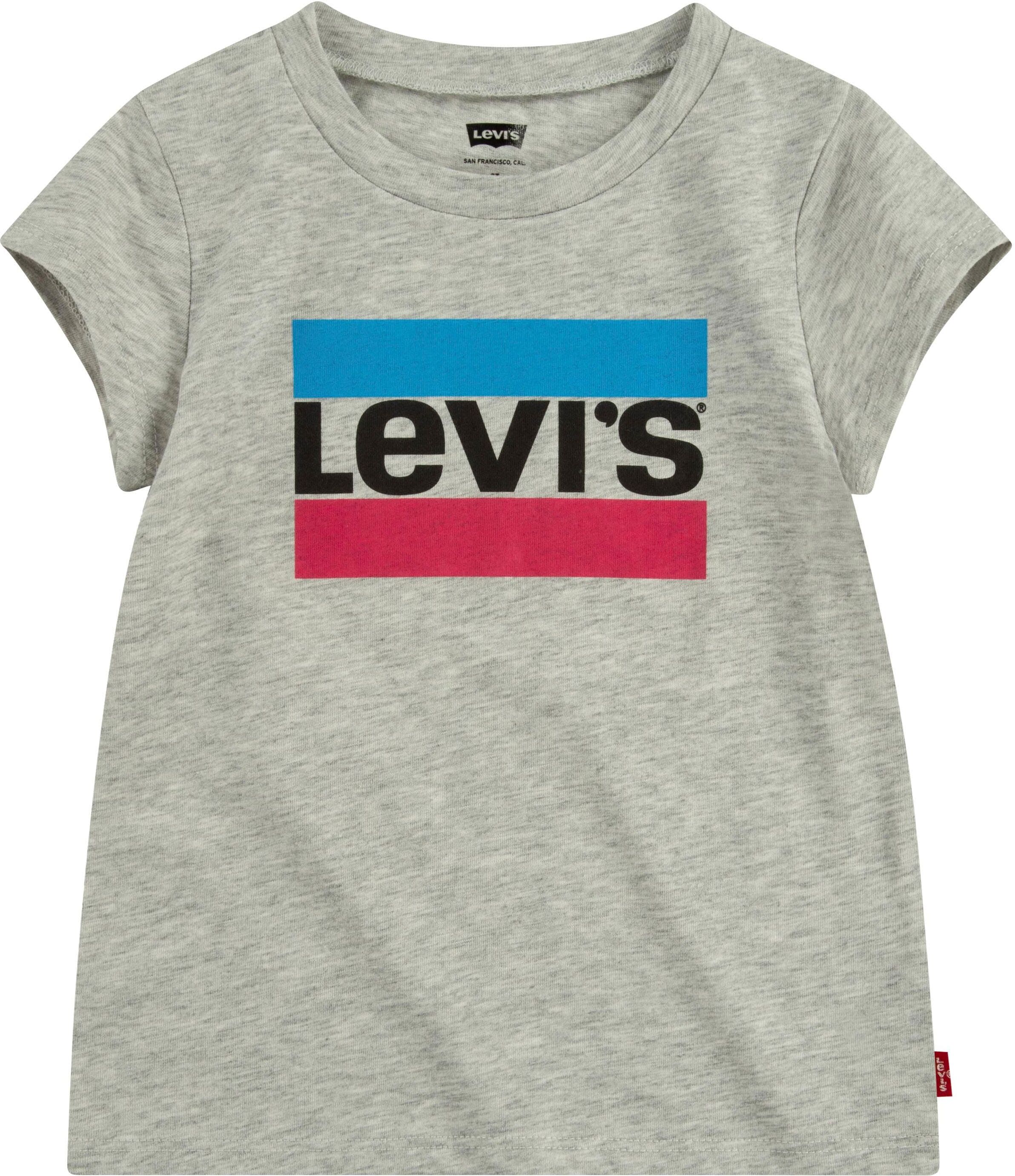 T-Shirt LEVI'S KIDS, Mädchen, Gr. 4/104, grau (grau, meliert), Jersey, Obermaterial: 60% Baumwolle, 40% Polyester, bedruckt, Basic, Basic schmal hüftlang, Rundhals, abgesteppte Kante, Shirts T-Shirt, for GIRLS grau, meliert 4/104