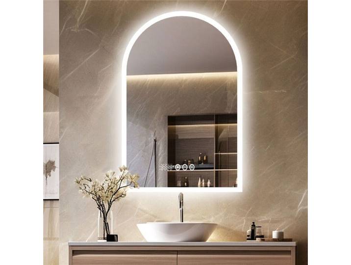Miroir de Salle de Bain LED Horloge Grand Miroir Ovale Lumineux avec Éclairage Intégré Anti buée 90x60cm