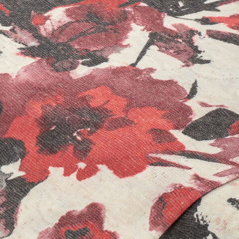Strickstoff "Blumen", wollweiß/rot