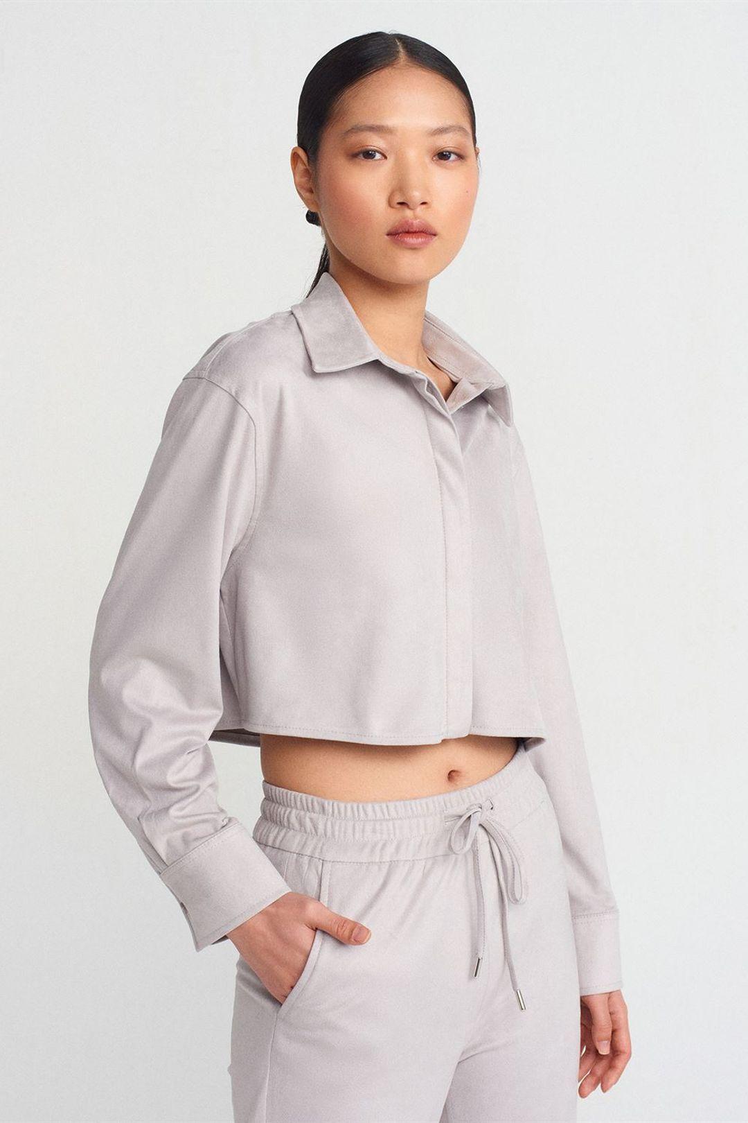 Damen Kurz geschnittenes Faux-Suede Knopfs Hemd