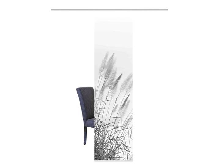 84073 Schiebegardine Pampas, blickdichter Dekostoff, mit Gräser-Motiv, 245x60cm, Farbe: Grau