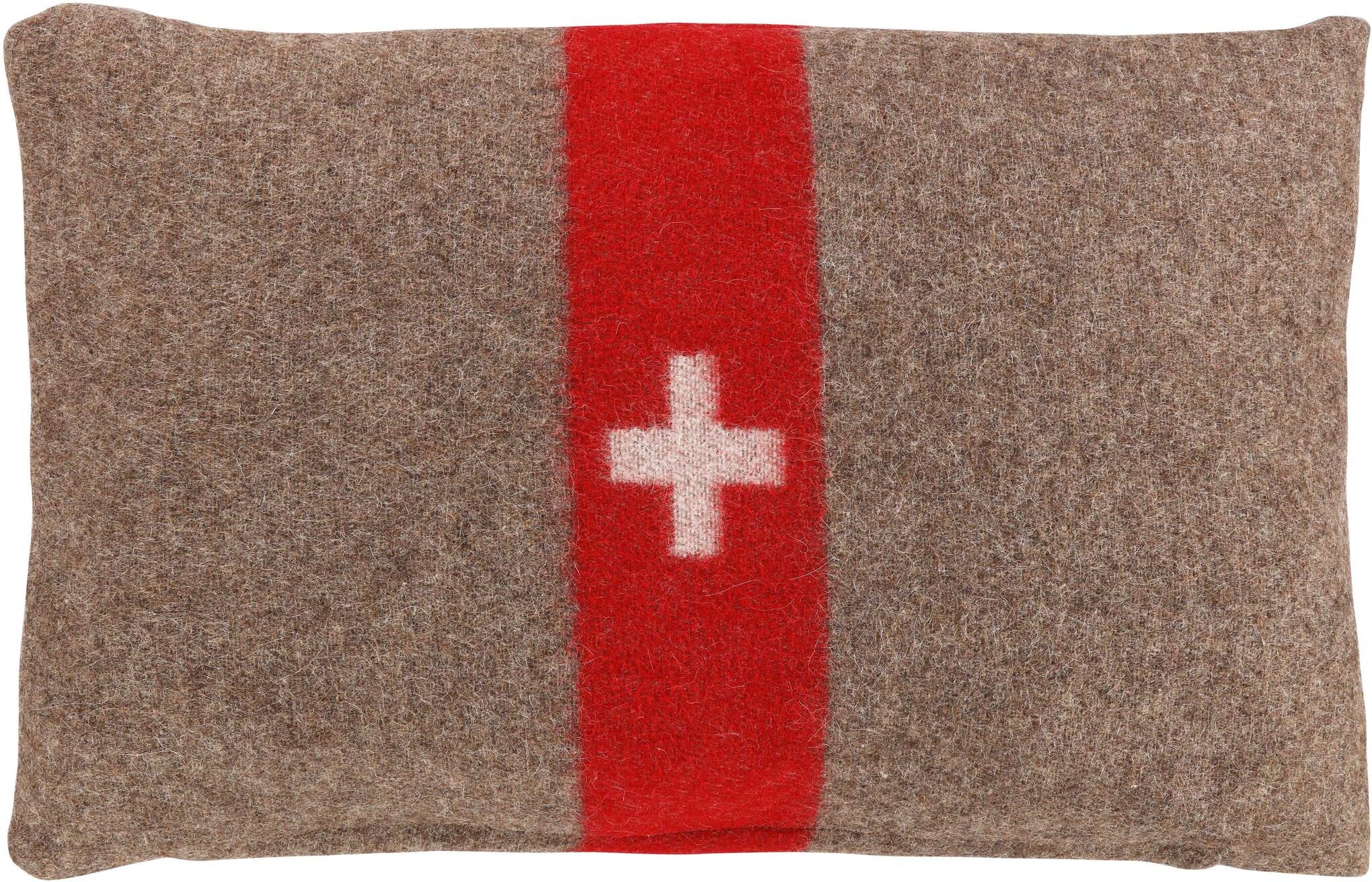 Dekokissen ESKIMO "Armee 40 x 60 cm", braun (braun, rot, bedruckt), B:60cm L:40cm, Polyacryl, Schurwolle, Dekokissen_Sitzkissen_Kissenhüllen, Dekokissen braun, rot, bedruckt B/L: 60cm x 40cm, 1 Stk.
