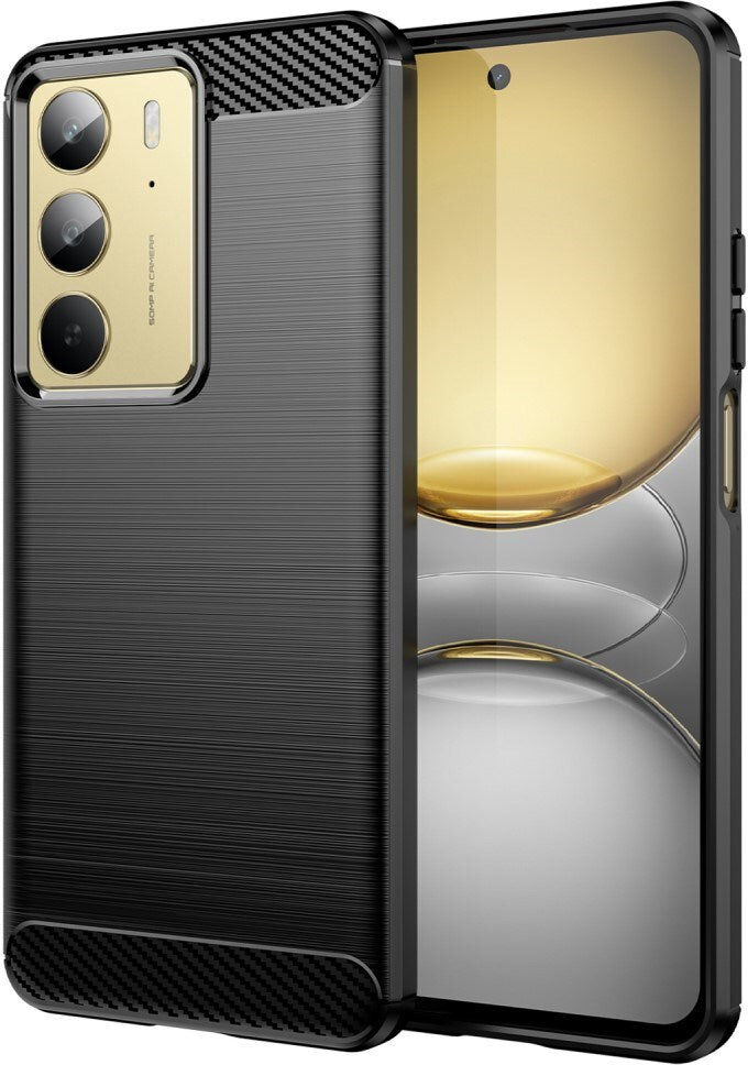Realme C75 - EIDERWOOD Brushed Carbon Fiber Fleksibelt Plastik Cover - Sort