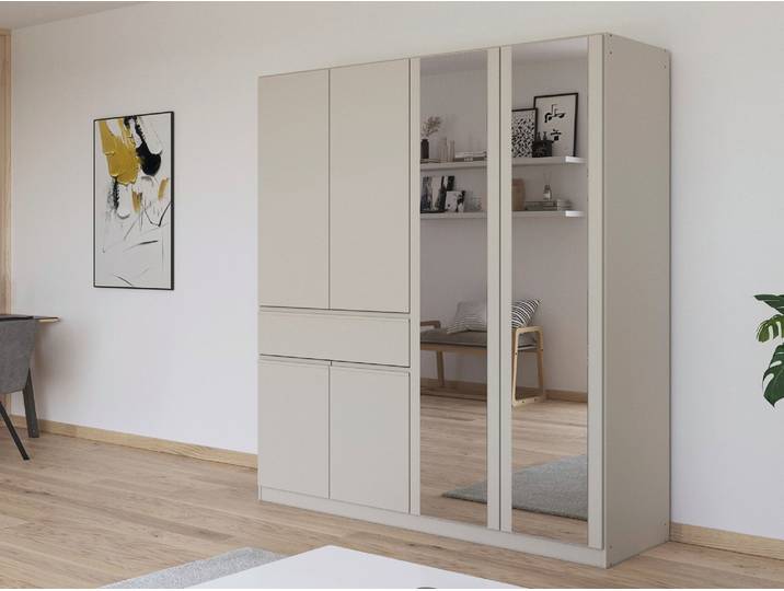 Armoire 6 portes dont 2 miroirs 1 tiroir Macari Champagne - Basika