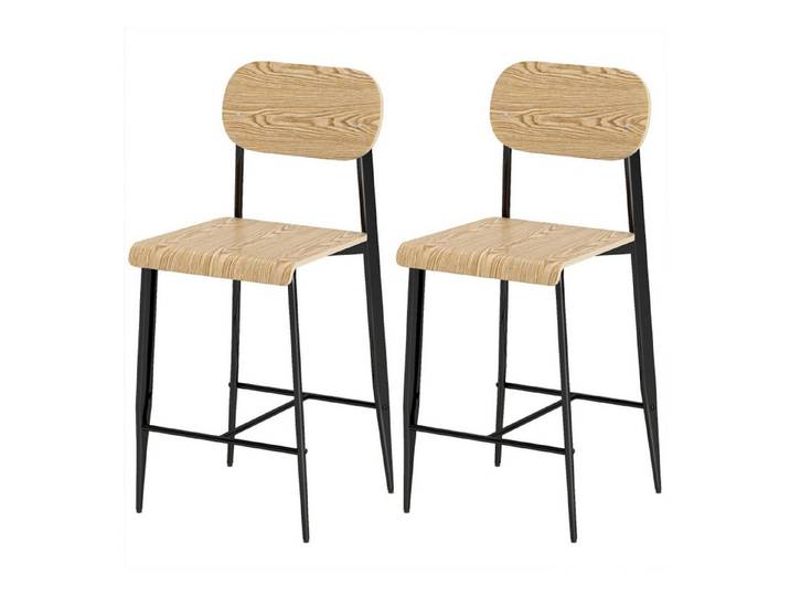 SeedWave Barhocker 2er-Set Barstühle, mit Rückenlehne, Metallgestell, Holz, Armleeren, Robuste 120kg Tragkraft, Industrie-Stil, Bequeme Fußstützen, Hellbraun