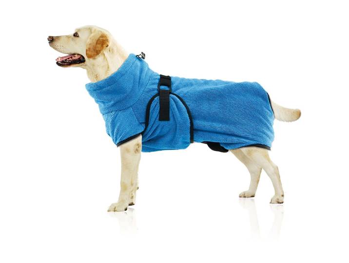 Tiermantel SWISSPET Wety XXL , blau, Rückenlängecm: 77cm, Flauschfrottier, Tierbekleidung, Tiermantel
