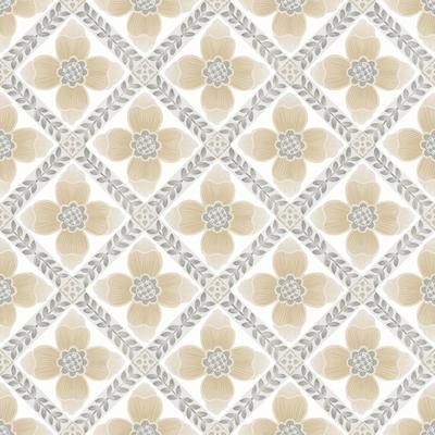 York Wallcoverings Mimi Neutral Quilted Floral Peel and Stick Wallpaper